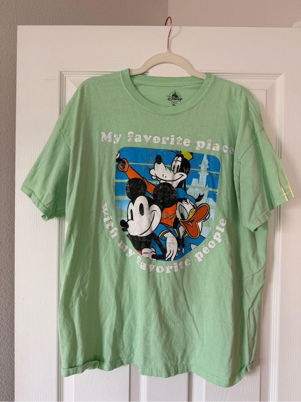 Disney Light Green Graphic Tee with Mickey, Goofy & Donald